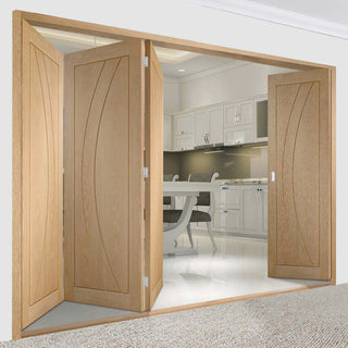 Image: Four Folding Doors & Frame Kit - Salerno Oak Flush 3+1 - Unfinished