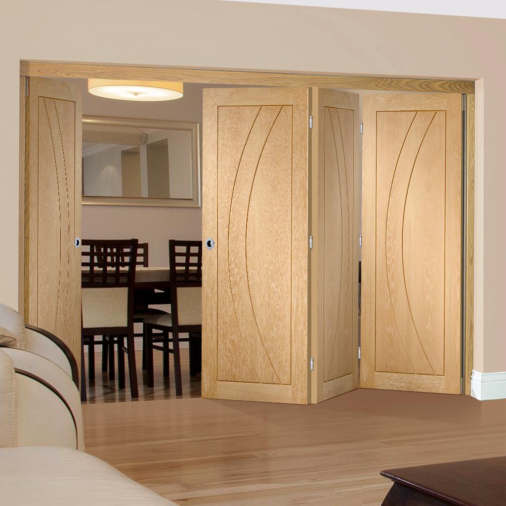 Four Folding Doors & Frame Kit - Salerno Oak Flush 3+1 - Prefinished