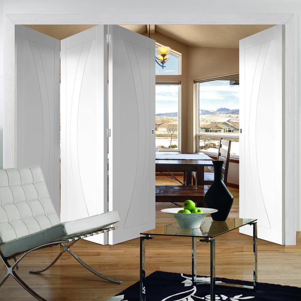 Four Folding Doors & Frame Kit - Salerno Flush 3+1 - White Primed