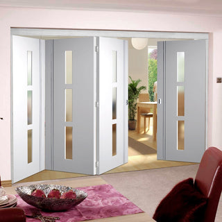 Image: Four Folding Doors & Frame Kit - Sierra Blanco 3+1 - Frosted Glass - White Painted
