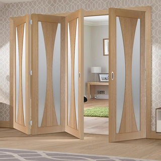 Image: Four Folding Doors & Frame Kit - Verona Oak 3+1 - Obscure Glass - Unfinished