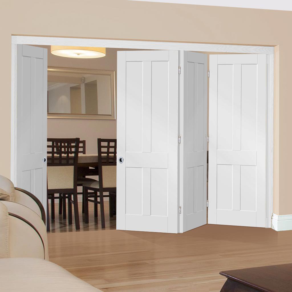 Four Folding Doors & Frame Kit - Victorian Shaker 4 Panel 3+1 - White Primed