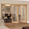 Four Folding Doors & Frame Kit - Worcester Oak 3 Pane 3+1 - Clear Glass - Unfinished
