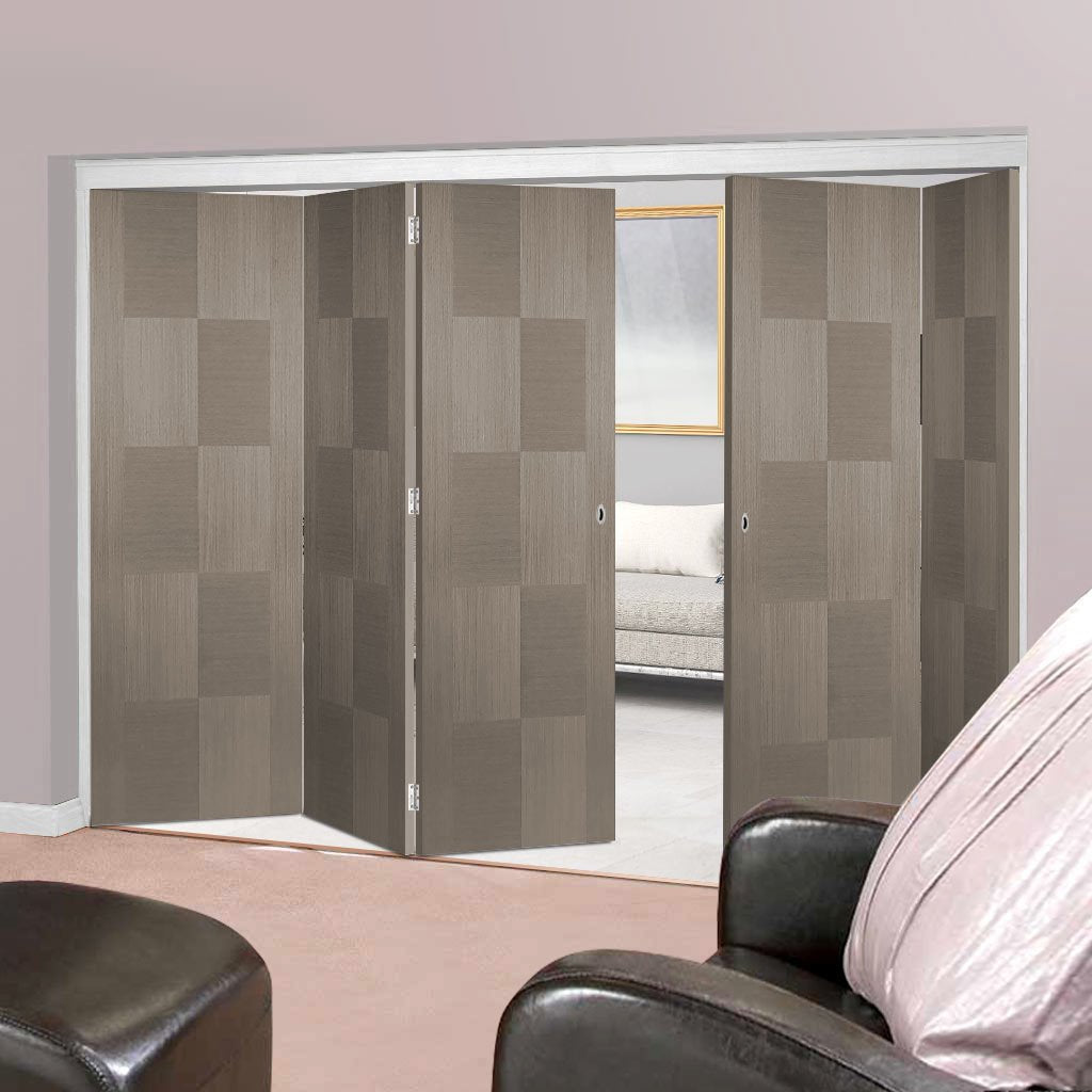 Five Folding Doors & Frame Kit - Apollo Flush Chocolate Grey 3+2 - Prefinished