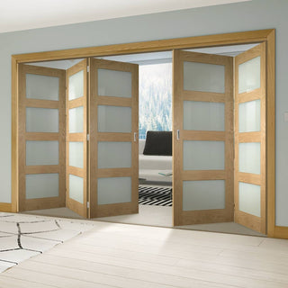 Image: Five Folding Doors & Frame Kit - Coventry Shaker Oak 3+2 - Frosted Glass - Unfinished