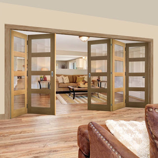 Image: Five Folding Doors & Frame Kit - Coventry Shaker Oak 3+2 - Clear Glass - Unfinished