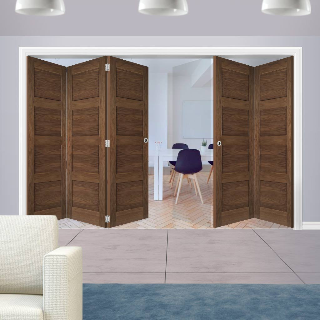 Five Folding Doors & Frame Kit - Coventry Walnut Shaker 3+2 - Prefinished