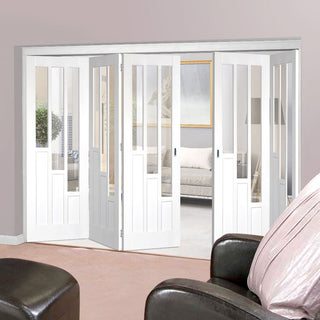 Image: Five Folding Doors & Frame Kit - Coventry 3+2 - Clear Glass - White Primed