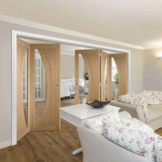 Image: Bespoke Thrufold Salerno Oak Glazed Folding 3+2 Door