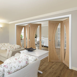 Image: Bespoke Thrufold Salerno Oak Glazed Folding 3+2 Door - Prefinished