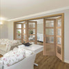 Five Folding Doors & Frame Kit - Shaker Oak 4 Pane 3+2 - Clear Glass - Clear Glass