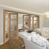 Five Folding Doors & Frame Kit - Shaker Oak 4 Pane 3+2 - Clear Glass - Clear Glass