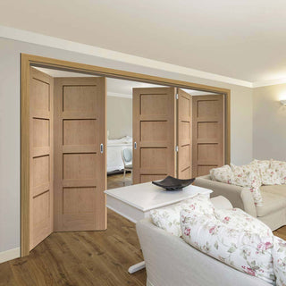 Image: Five Folding Doors & Frame Kit - Shaker Oak 4 Panel Solid 3+2 - Unfinished