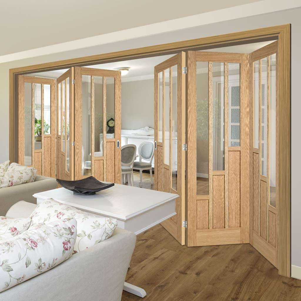 Six Folding Doors & Frame Kit - Coventry Contemporary Oak 3+3 - Clear Glass - Unfinished