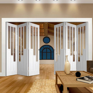 Image: Six Folding Doors & Frame Kit - Coventry 3+3 - Clear Glass - White Primed