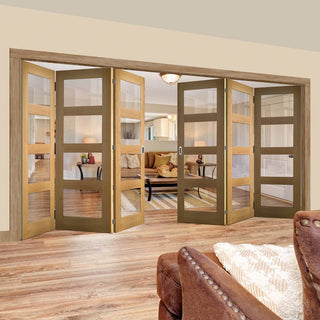Image: Six Folding Doors & Frame Kit - Coventry Shaker Oak 3+3 - Clear Glass - Unfinished