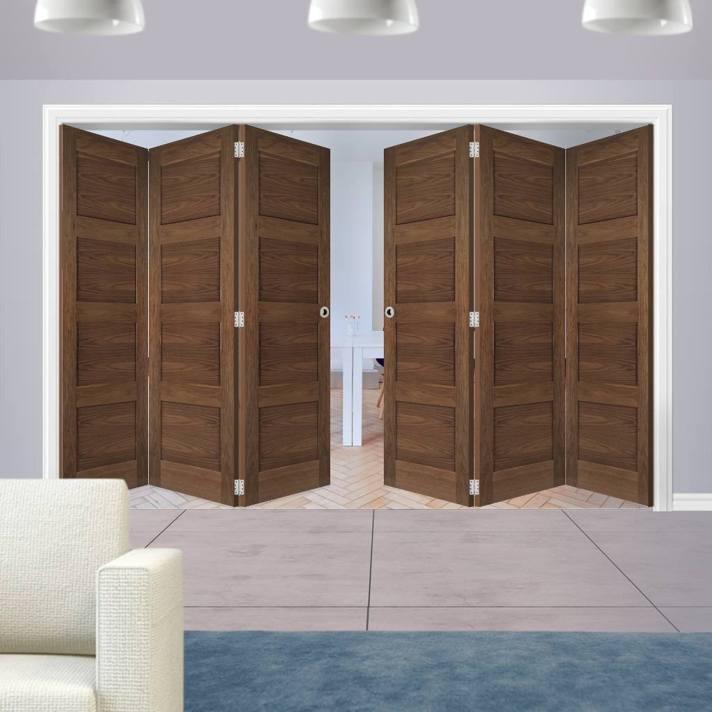 Six Folding Doors & Frame Kit - Coventry Walnut Shaker 3+3 - Prefinished