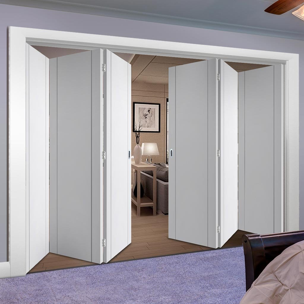 Six Folding Doors & Frame Kit - Forli White Flush 3+3 - Aluminium Inlay - Prefinished