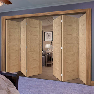 Image: Bespoke Thrufold Palermo Oak Folding 3+3 Door - Panel Effect - Prefinished