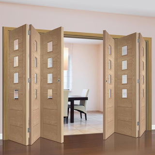 Image: Bespoke Thrufold Palermo Oak 4 Pane Glazed Folding 3+3 Door