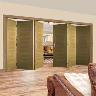 Image: Six Folding Doors & Frame Kit - Pamplona Oak Flush 3+3 - Prefinished