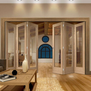 Image: Six Folding Doors & Frame Kit - Pattern 10 Oak 3+3 - Clear Glass - Prefinished