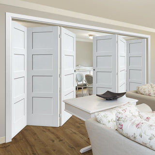 Image: Bespoke Thrufold Shaker 4P White Primed Folding 3+3 Door