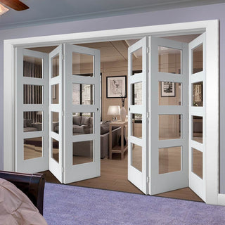 Image: Bespoke Thrufold Shaker 4L White Primed Glazed Folding 3+3 Door