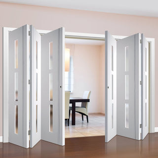Image: Six Folding Doors & Frame Kit - Sierra Blanco 3+3 - Frosted Glass - White Painted