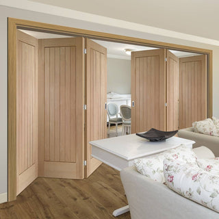 Image: Bespoke Thrufold Suffolk Oak Folding 3+3 Door - Vertical Lining - Prefinished