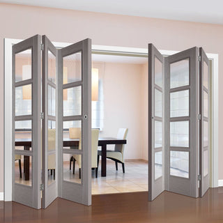 Image: Six Folding Doors & Frame Kit - Vancouver Light Grey 3+3 - Clear Glass - Prefinished