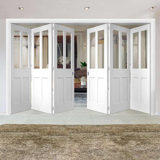 Image: Bespoke Thrufold Malton Shaker White Primed Glazed Folding 3+3 Door