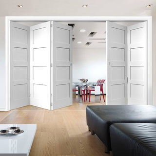 Image: Five Folding Doors & Frame Kit - Coventry Shaker 3+2 - White Primed