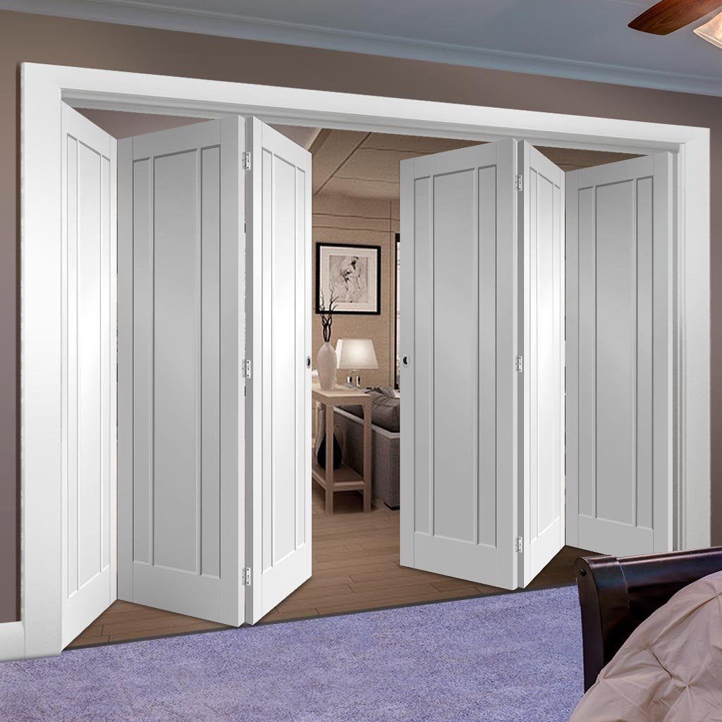 Six Folding Doors & Frame Kit - Worcester 3 Panel 3+3 - White Primed