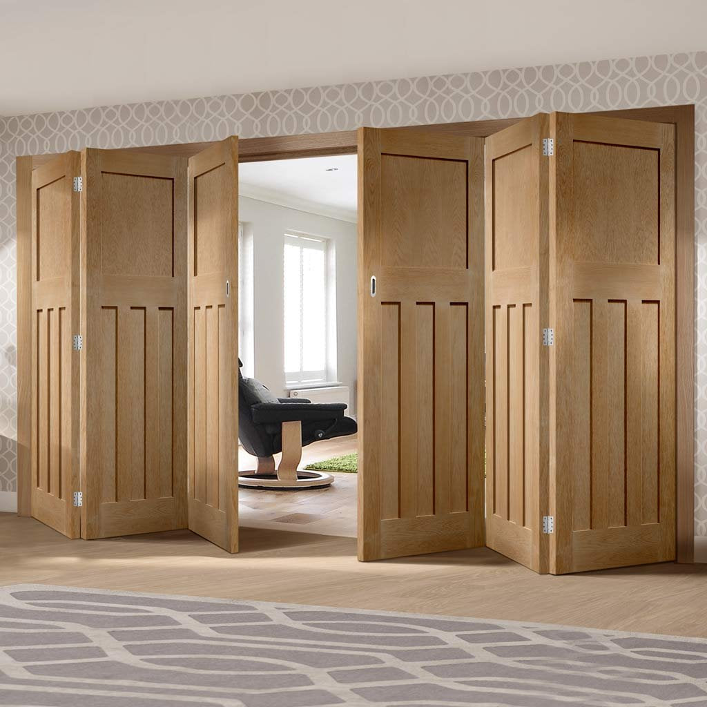 Six Folding Doors & Frame Kit - DX 1930'S Oak Panel 3+3 - Prefinished