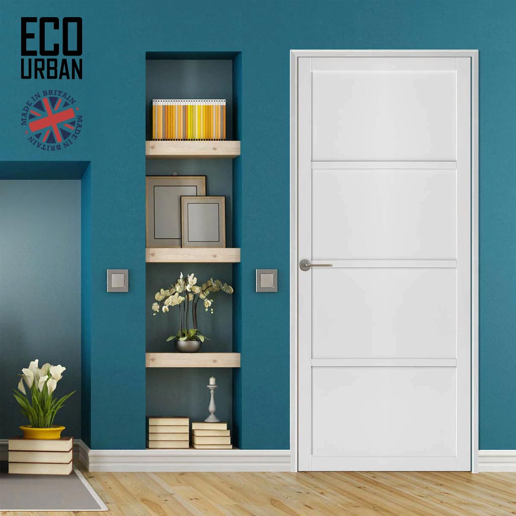 Brooklyn 4 Panel Solid Wood Internal Door UK Made DD6307 - Eco-Urban® Cloud White Premium Primed