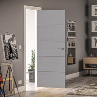 Bespoke Fire Door - Flush Horizontal Grey Inlay - American Light Grey Ash Veneer - 60 Minute Fire Rated - Prefinished