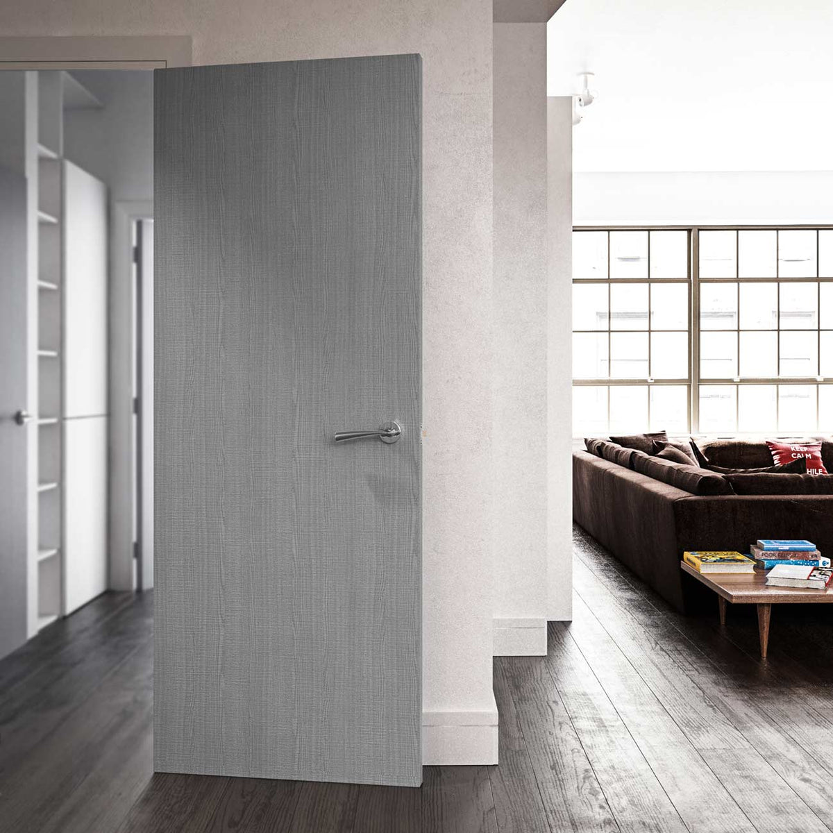 Bespoke Fire Door - Flush American Light Grey Ash Veneer - 30 Minute Fire Rated - Prefinished
