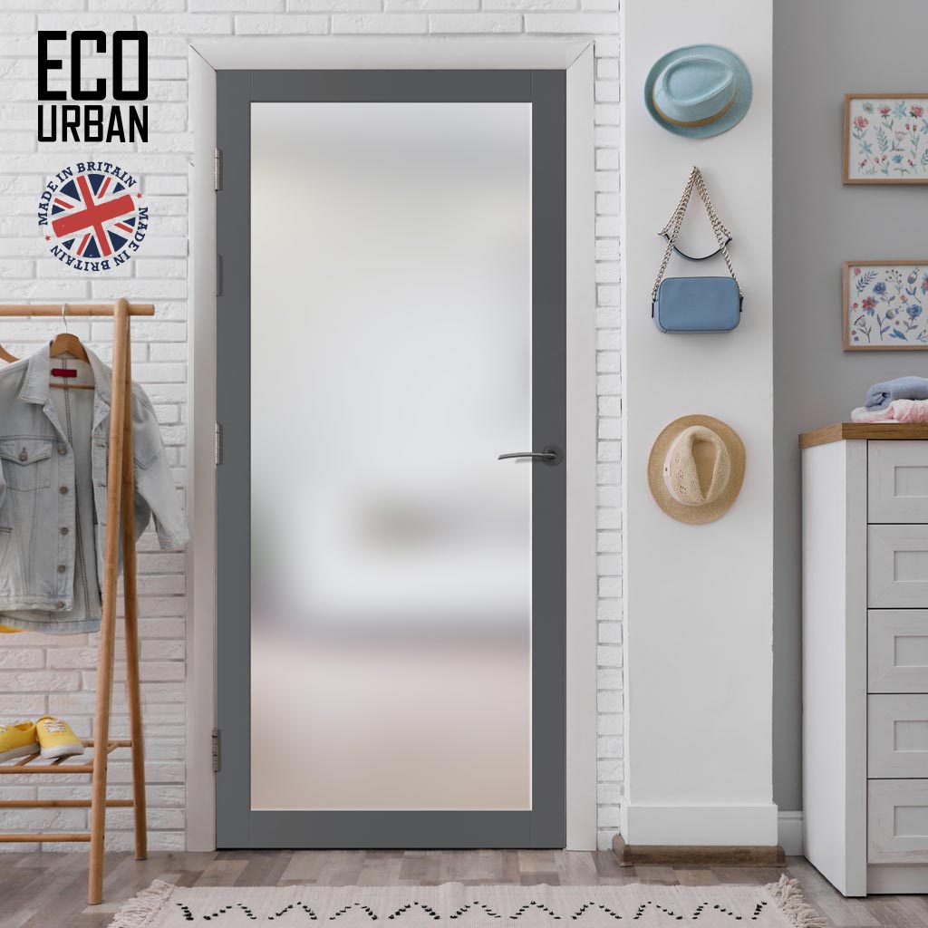 Handmade Eco-Urban Baltimore 1 Pane Solid Wood Internal Door UK Made DD6301SG - Frosted Glass - Eco-Urban® Stormy Grey Premium Primed