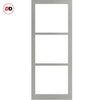 Top Mounted Black Sliding Track & Solid Wood Door - Eco-Urban® Manchester 3 Pane Solid Wood Door DD6306G - Clear Glass - Mist Grey Premium Primed