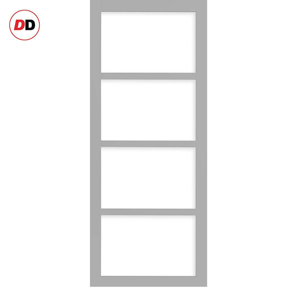 Handmade Eco-Urban Brooklyn 4 Pane Solid Wood Internal Door UK Made DD6308SG - Frosted Glass - Eco-Urban® Mist Grey Premium Primed