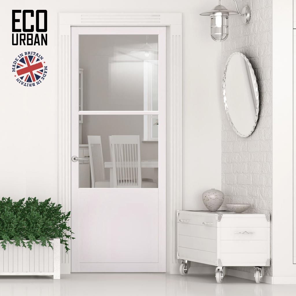 Berkley 2 Pane 1 Panel Solid Wood Internal Door UK Made DD6309G - Clear Glass - Eco-Urban® Cloud White Premium Primed