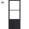 Berkley 2 Pane 1 Panel Solid Wood Internal Door Pair UK Made DD6309G - Clear Glass - Eco-Urban® Shadow Black Premium Primed