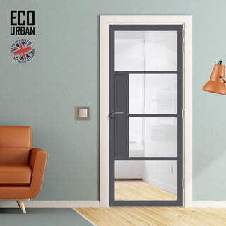 Image: Boston 4 Pane Solid Wood Internal Door UK Made DD6311G - Clear Glass - Eco-Urban® Stormy Grey Premium Primed