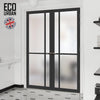 Eco-Urban Marfa 4 Pane Solid Wood Internal Door Pair UK Made DD6313SG - Frosted Glass - Eco-Urban® Shadow Black Premium Primed