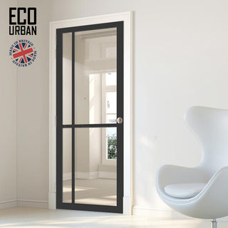 Image: Marfa 4 Pane Solid Wood Internal Door UK Made DD6313G - Clear Glass - Eco-Urban® Shadow Black Premium Primed
