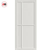 Top Mounted Black Sliding Track & Solid Wood Door - Eco-Urban® Marfa 4 Panel Solid Wood Door DD6313 - Cloud White Premium Primed