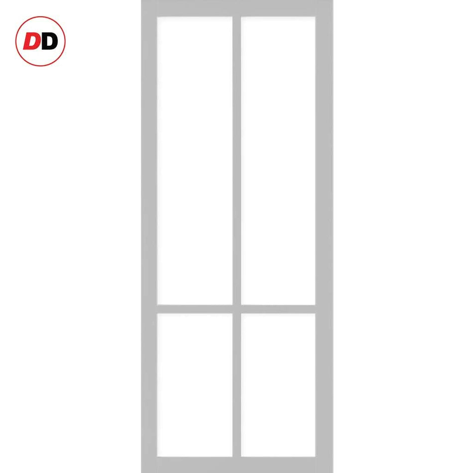 Handmade Eco-Urban Bronx 4 Pane Solid Wood Internal Door UK Made DD6315SG - Frosted Glass - Eco-Urban® Mist Grey Premium Primed