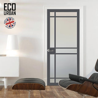 Image: Handmade Eco-Urban Leith 9 Pane Solid Wood Internal Door UK Made DD6316SG - Frosted Glass - Eco-Urban® Stormy Grey Premium Primed