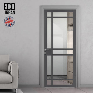 Image: Leith 9 Pane Solid Wood Internal Door UK Made DD6316G - Clear Glass - Eco-Urban® Stormy Grey Premium Primed